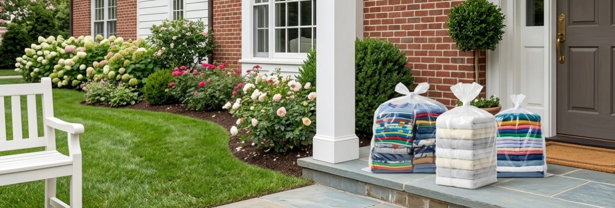 Home Delivery To A Red Brick Home With Brown Door 1220X413